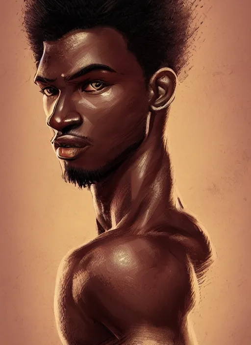 Image similar to a highly detailed illustration of attractive young african guy with flat top, wearing track and field suit, dramatic standing pose, intricate, elegant, highly detailed, centered, digital painting, artstation, concept art, smooth, sharp focus, league of legends concept art, wlop