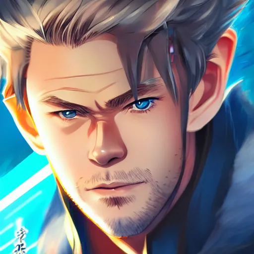 Prompt: anime portrait of Chris Hemsworth as an anime man by Stanley Artgerm Lau, WLOP, Rossdraws, James Jean, Andrei Riabovitchev, Marc Simonetti, and Sakimichan, trending on artstation