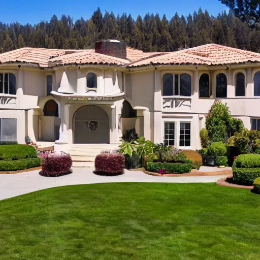 Prompt: the house that my mother in law lives in, nice but gaudy in california, real estate promo image, photorealistic