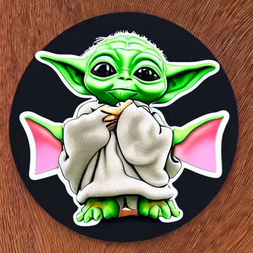 Prompt: cute baby yoda sticker