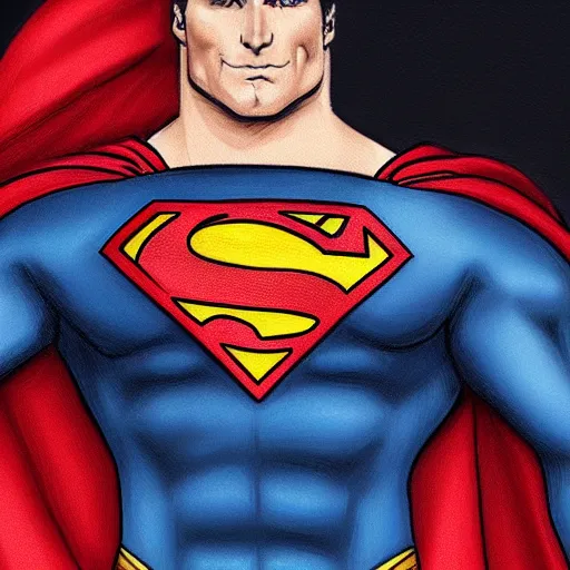 Prompt: hyper realistic portrait of superman with blonde two sides hair and thin face lines, his cape is the american flag