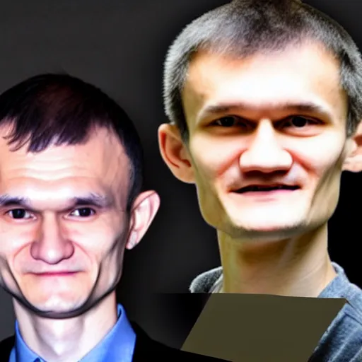 Image similar to picture of vitalik buterin and satoshin nakamoto in front of a computer