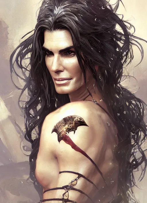 Image similar to portrait of angie harmon as a legendary knight warrior, au naturel, hyper detailed, digital art, trending in artstation, cinematic lighting, studio quality, smooth render, unreal engine 5 rendered, octane rendered, art style by klimt and nixeu and ian sprigger and wlop and krenz cushart.