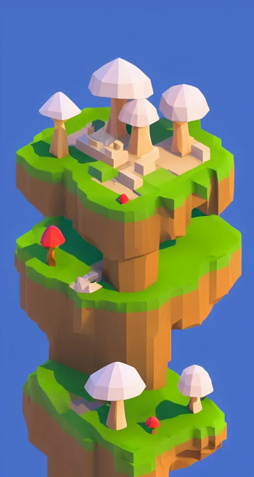 Image similar to a cute little matte low poly isometric mushroom island, lat lighting, soft shadows, trending on artstation, 3d render, monument valley, fez video game,