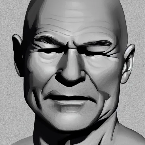 Image similar to a picture of the head of patrick stewart on the body of hulk hogan, sharp focus, vector, 4 k