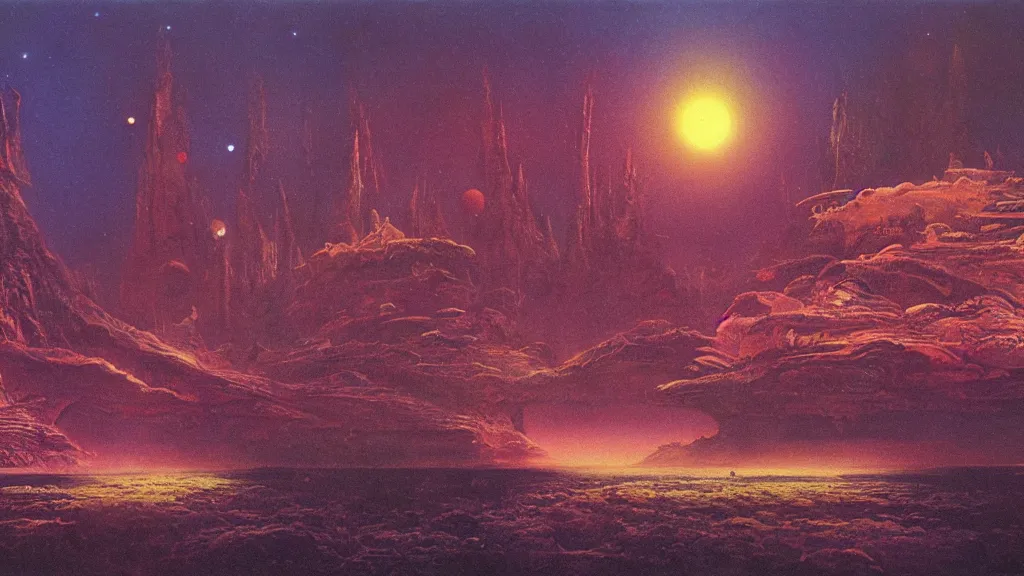 Image similar to otherworldly atmosphere of an evolving alien planet by arthur haas and bruce pennington and paul lehr, cinematic matte painting