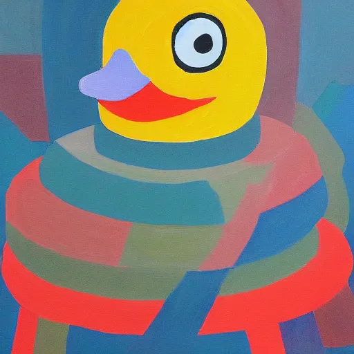 Prompt: rubber duck painting in the style of frank stella