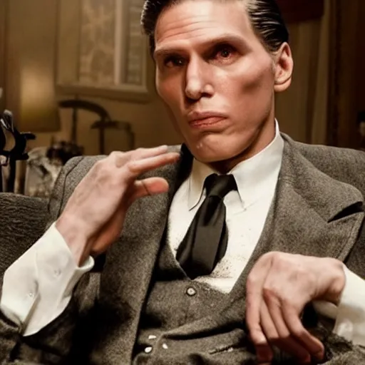 Image similar to Live Action Still of Jerma in The Godfather, real life, hyperrealistic, ultra realistic, realistic, highly detailed, epic, HD quality, 8k resolution, body and headshot, film still