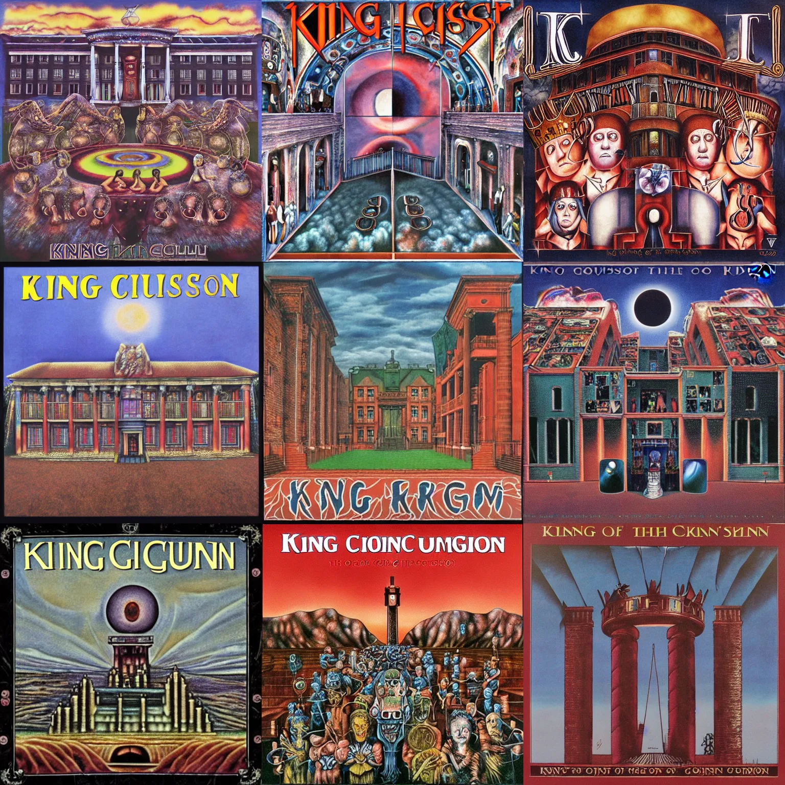 Prompt: Album cover from King Crimson's album In the Court of the Crimson king