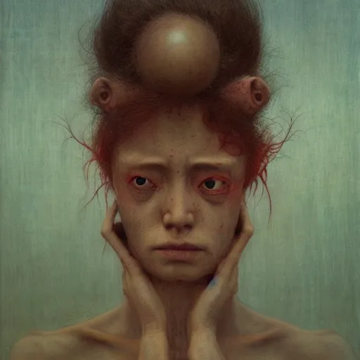 Image similar to by waterhouse, by beksinski, high quality, picture portrait of a modern yokai, haunting, photorealism, hyper - realism, octane render, highly detailed, 8 k,