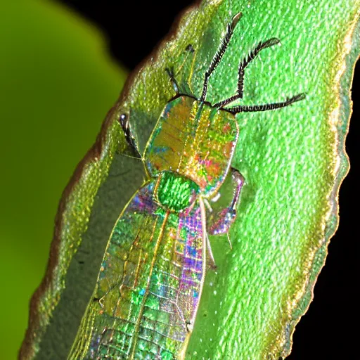 Image similar to macrophotography of iridiscent azaela lace bug