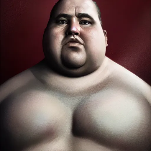 Image similar to hyperrealistic mixed media image of a morbidly obese captain america, stunning 3 d render inspired art by istvan sandorfi and greg rutkowski, perfect facial symmetry, realistic, highly detailed attributes and atmosphere, dim volumetric cinematic lighting, 8 k octane extremely hyper - detailed render, post - processing, masterpiece,