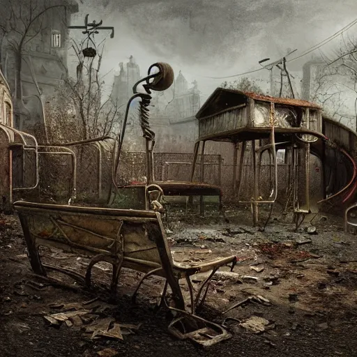 Prompt: michal karcz painting of an abandoned playground. , horror theme, detailed, elegant, intricate, 4k,