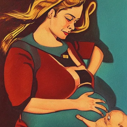 Image similar to a detailed and complex, highly detailed, concept art, soviet propaganda poster depicting a pregnant woman. painting by irakli toidze,