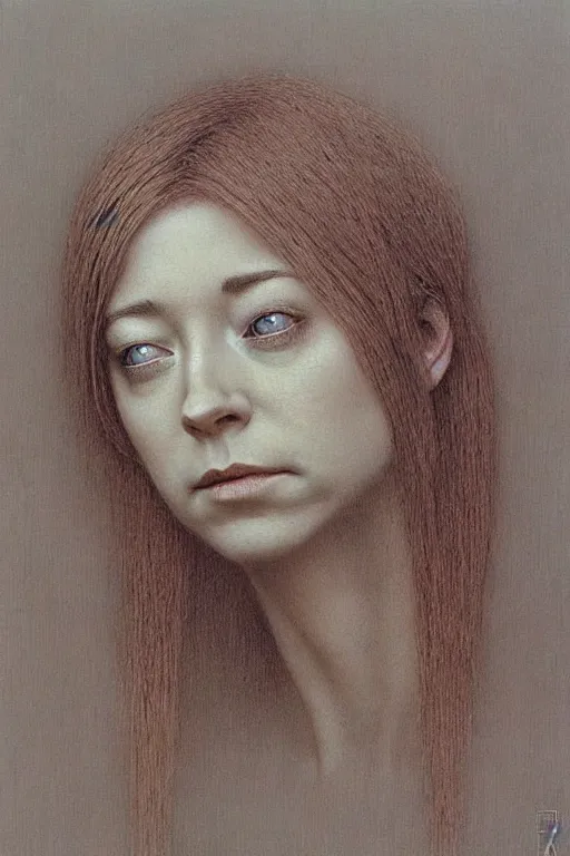 Image similar to female who looks like alyson hannigan by beksinski