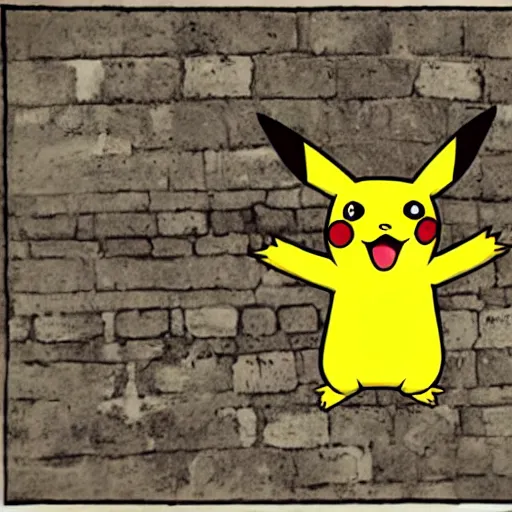 Image similar to pikachu in an old english market place the style of the scream,