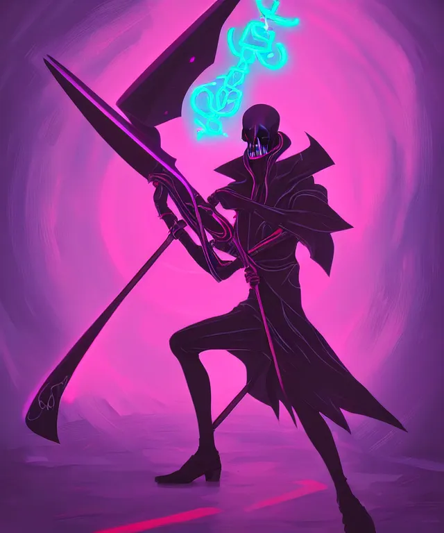 Image similar to a portrait of a neon grimm reaper holding a single scythe, fantasy, elegant, digital painting, artstation, concept art, matte, sharp focus, illustration, art by josan gonzalez