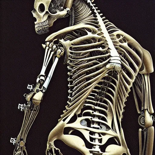 Image similar to biomechanical bone cyborg still frame from Prometheus movie by giger by Malczewski, undead king knight