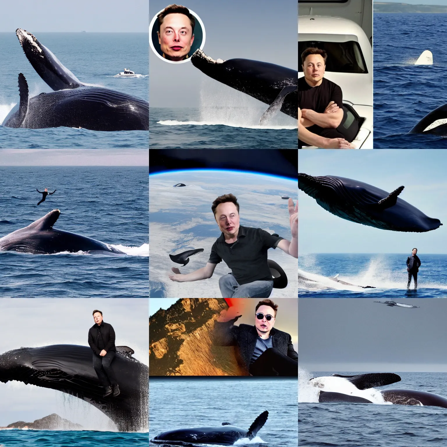 Prompt: elon musk on top of a whale in a sea