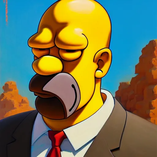 Image similar to Greg Manchess portrait painting of Homer Simpson as Overwatch character, medium shot, asymmetrical, profile picture, Organic Painting, sunny day, Matte Painting, bold shapes, hard edges, street art, trending on artstation, by Huang Guangjian and Gil Elvgren and Sachin Teng