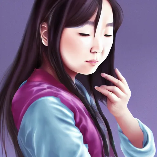 Prompt: beautiful portrait of a fat japanese highschool girl, digital art, highly detailed