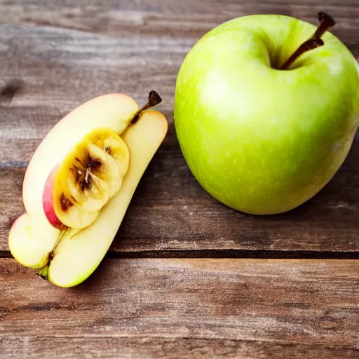 Image similar to close up image of a apple slice with banana in background #foodphoto