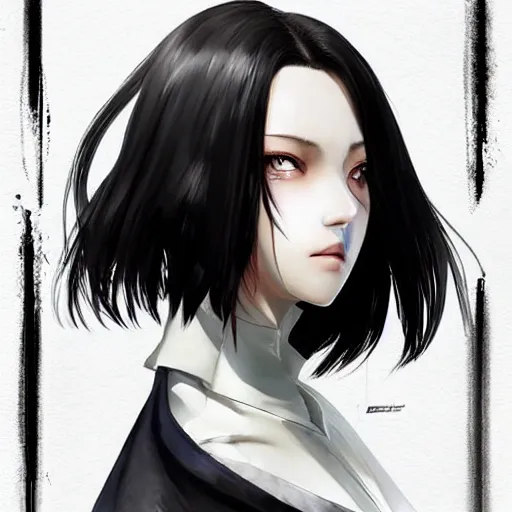 Image similar to heroine, beautiful, sui ishida with black hair, hyperrealistic, highly detailed, 8 k, a real photographic, digital art, character, realistic, portrait, female samurai, symatrical, dark atmospheric lighting, artstation, symetric, lineart