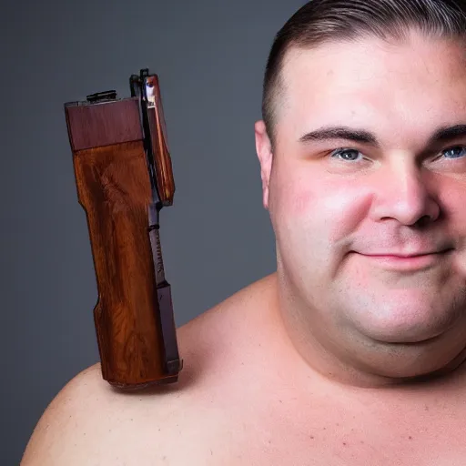 Prompt: Portrait photo of a clean shaven man named Heavy Weapons Guy, 4k, award winning photo