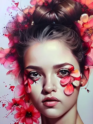 Image similar to portrait of lyndsey scott with a floral background : : painted by artgerm, karol bak, artur bordalo, sandra chevrier : : portrait, character, illustration, hyperrealism, photorealism