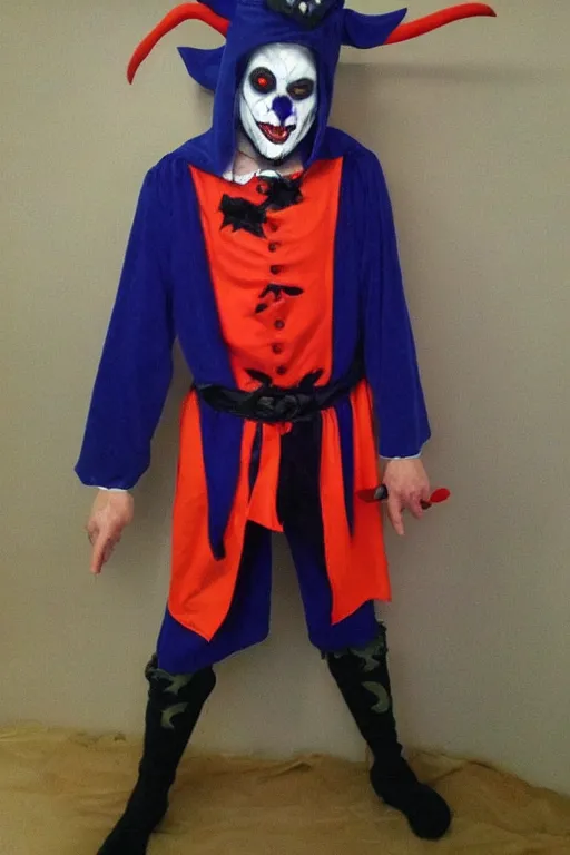 Image similar to scary dark jester halloween costume, best of halloweencostumes, man in a jester costume,