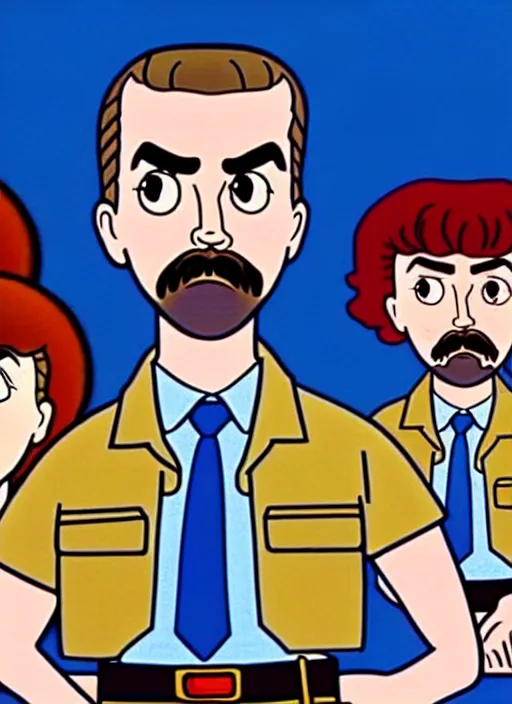 Image similar to still of jim hopper from stranger things : the animated series, cartoon screen capture ( 1 9 8 8 )