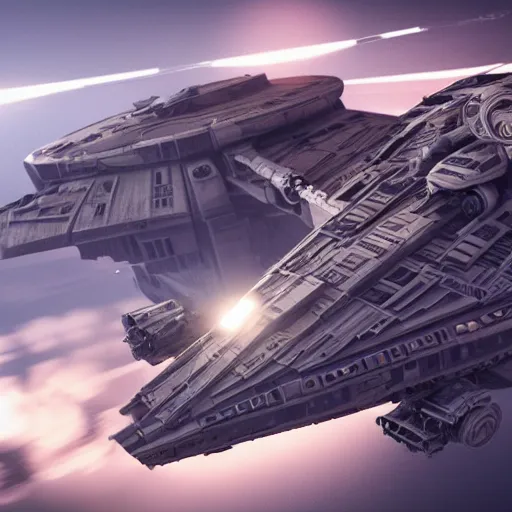 Image similar to hyperrealistic pig piloting millennium falcon, stunning 3 d render inspired by istvan sandorfi & xiang duan, perfect symmetry, dim volumetric cinematic lighting, 8 k octane comprehensive render, extremely mega hyper - detailed and lifelike attributes & atmosphere, intricate, realistic flesh texture, masterpiece, artstation, stunning,