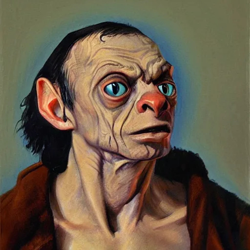 Image similar to Gollum , Taras Shevchenko style, painting ,