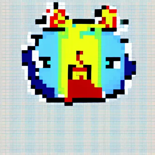 Prompt: puffer fish with rainbow coming out of mouth video game low pixel count