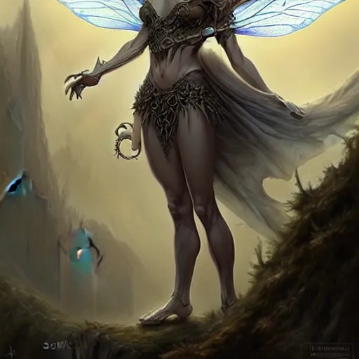 Image similar to d & d concept art matte painting fairy in the style of stefan kostic, realistic, sharp focus, 8 k high definition, insanely detailed, intricate, mysterious, art by stanley lau and artgerm and luis royo