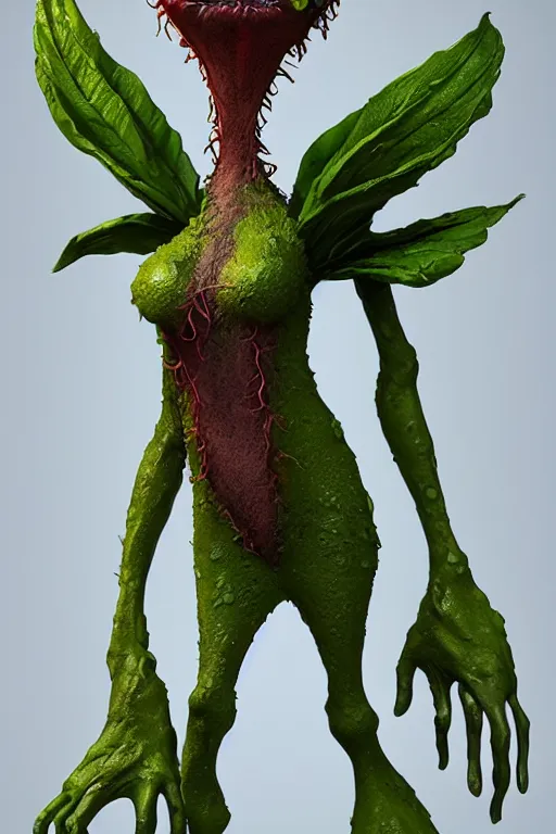 Image similar to anthropomorphic, mutant carnivorous plant, full body, character design by Disney and Pixar, sculpted in zbrush, minimal, dystopian, big eyes with eyelashes,extremely detailed, digital painting, artstation, concept art, volumetric lighting, golden ratio, rule of thirds, fibonacci