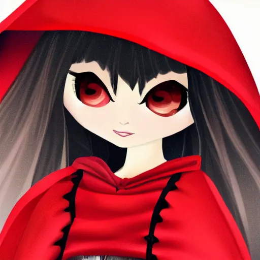 Prompt: detailed Digital art of a small vampire girl wearing a red cloak.