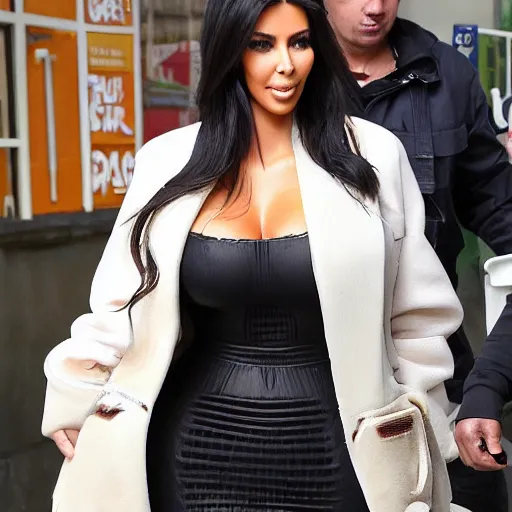 Prompt: kim kardashian loves eating greasy chicken nuggets, grease running down her drippy chin, she's gobbling down fries like a thanksgiving turkey while stuffing her face with marshmallow and fried chicken legs from kfc, highly detailed obese kim fat