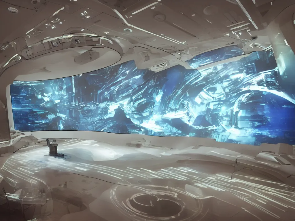 Image similar to visor with curved translucent screens projecting detailed sci - fi art ( 2 0 4 2 ), pixel perfect photograph, high contrast, volumetric lighting, thin glowing lights, chair, users, pair of keys