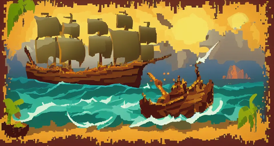 Image similar to pixel art, painting treasure on sea of thieves game smooth median photoshop filter cutout vector, artstation