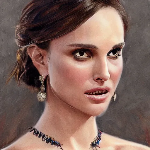 Image similar to a beautiful ornate painting of natalie portman by artists trending on artstation and deviant art