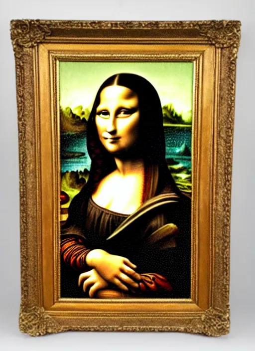 Image similar to vintage framed painting of a lion in the style of mona lisa