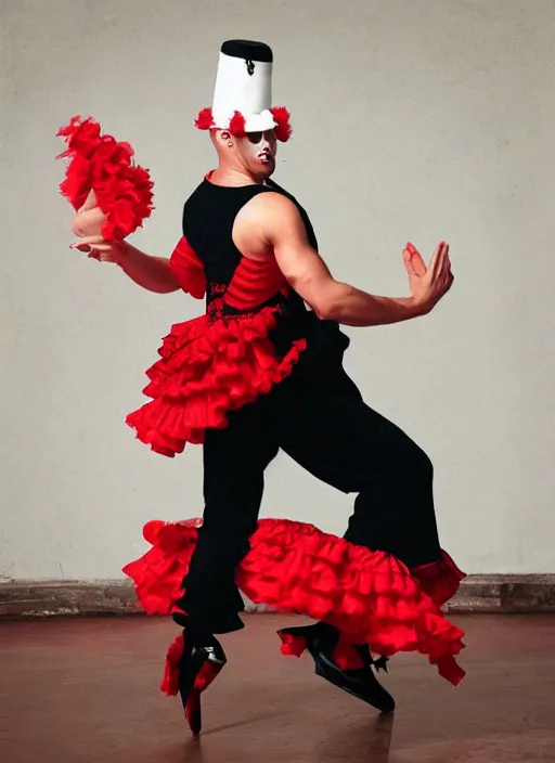 Image similar to Cinematography Bad Bunny dressed as a flamenco dancer by Emmanuel Lubezky