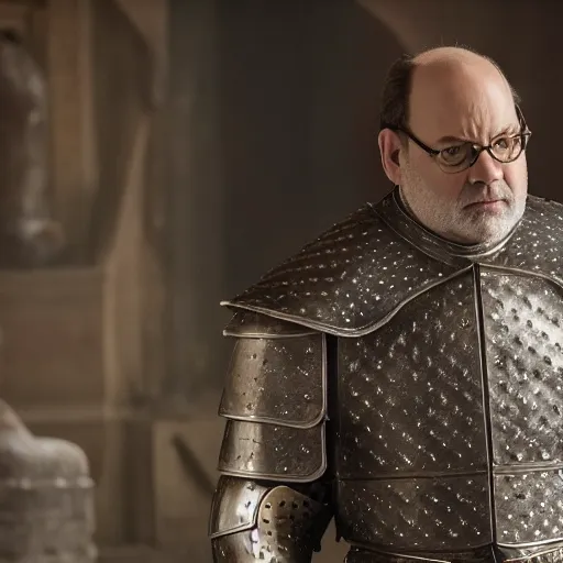 Image similar to film still of George Costanza as knight in game of thrones