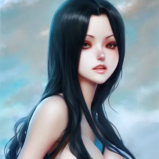 Image similar to realistic detailed semirealism beautiful gorgeous natural cute excited happy Nico Robin 4K high resolution quality artstyle professional artists WLOP, Aztodio, Taejune Kim, Guweiz, Pixiv, Instagram, Artstation