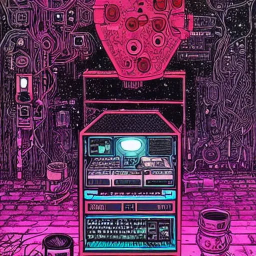 Prompt: ancient technology relic with glowing parts in the dark, by harumi hironaka and laurie greasley