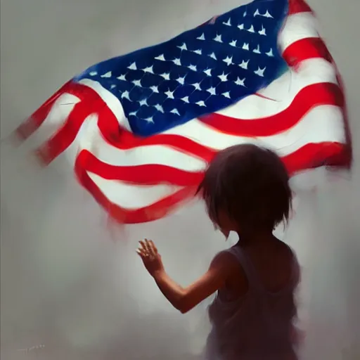 Image similar to child's hand holding a very tiny american flag in the forest, digital art by ruan jia and mandy jurgens and artgerm, highly detailed, trending on artstation, award winning