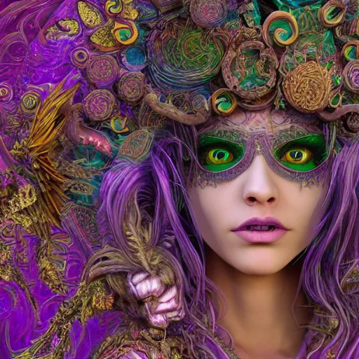 Image similar to psychadelic witch, beautiful face, hyper detailed, flowing psychadelic background intricate and detailed, ornate 8 k gorgeous intricate detailed, octane render