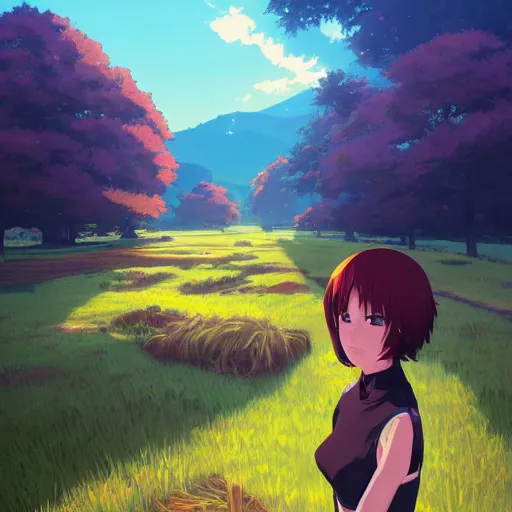 Image similar to portrait of The Rock, farm field background, rich vivid colors, ambient lighting, dynamic lighting, 4k, HQ, official media, anime key visual, makoto shinkai, ilya kuvshinov, lois van baarle, rossdraws, detailed, trending on artstation