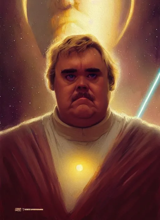 Image similar to hyper realistic, zoomed out portrait of a mega derpy john candy in star wars, stoned, by greg rutkowski, scott m fischer, artgerm, loish, slight glow, atmospheric, anne stokes, alexandros pyromallis